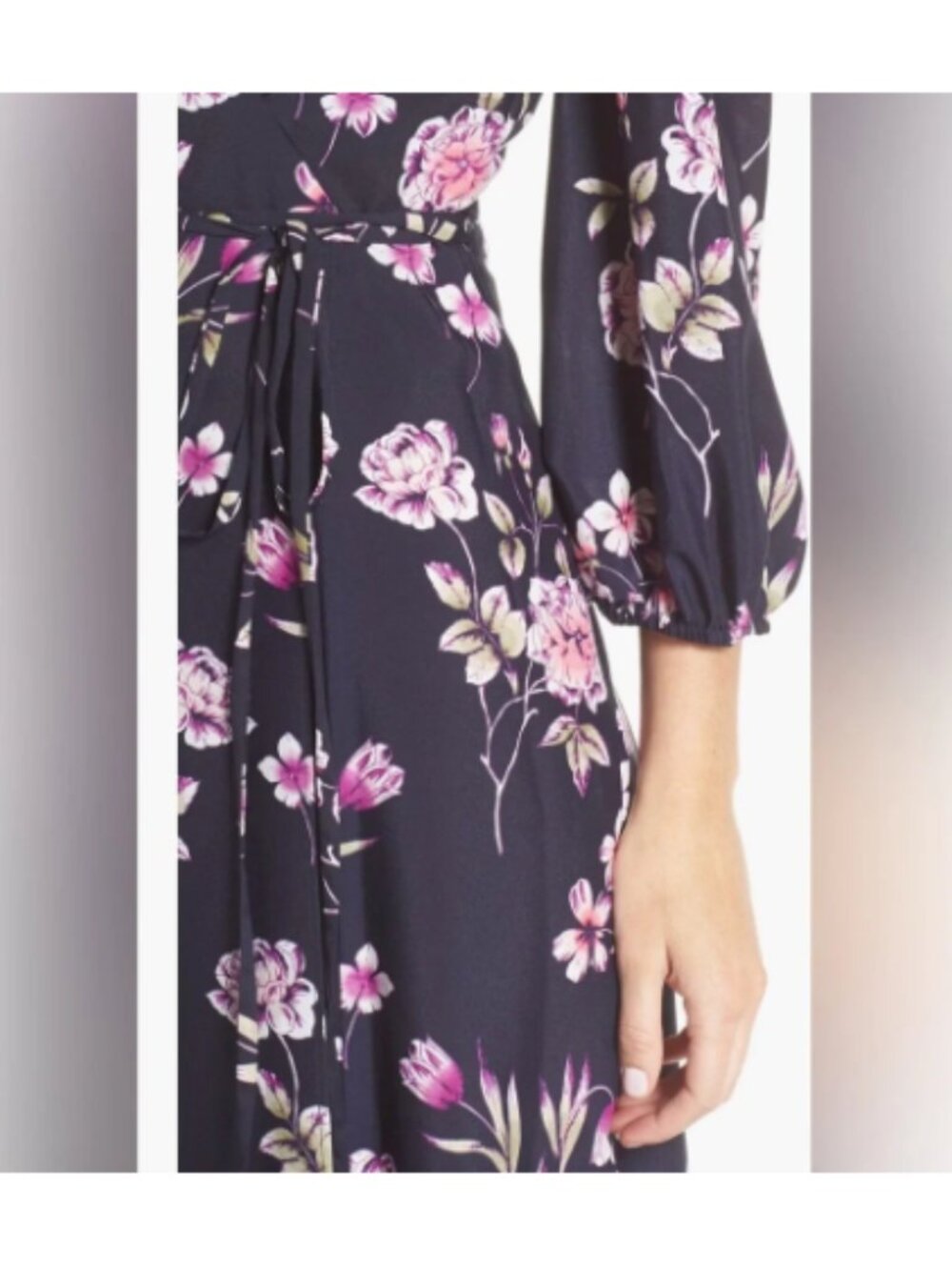Eliza J Navy Floral Print Wrap Dress size 2 - Picture 4 of 12